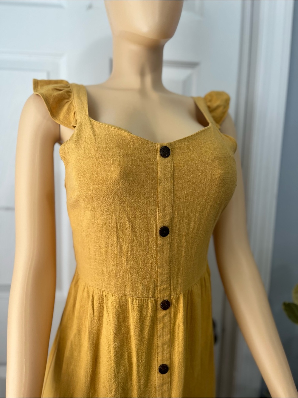 Women’s Mustard Ruffle Button-Front Dress - Picture 2 of 5